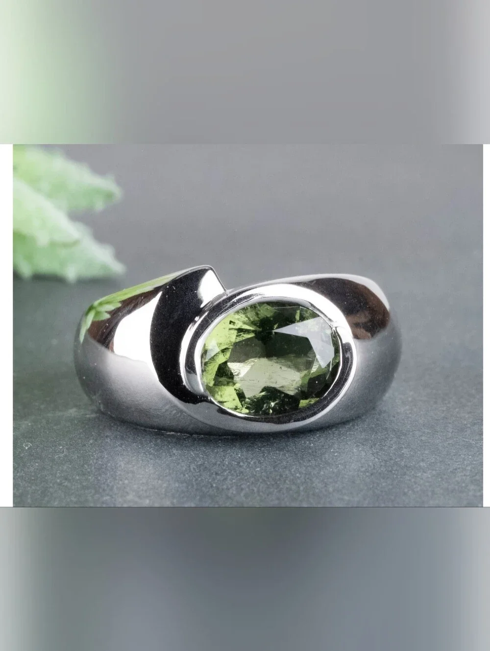 Moldavite Ring 10x8mm .925 Silver